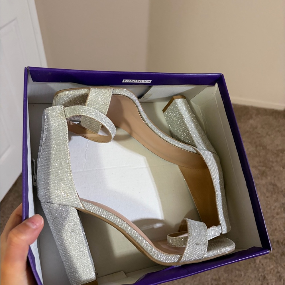 Steve Madden Silver Glitter Block Heels